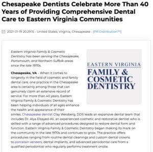 Dr. Clay Weisberg explains how advanced technology, a range of dental services, and a commitment to quality and comfort have helped Eastern Virginia Family & Cosmetic Dentistry continue providing care to the Chesapeake community for more than 40 years.