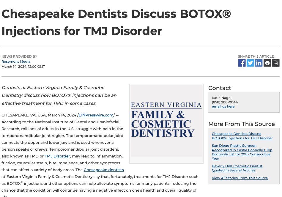 Chesapeake Dentists Offering BOTOX Injections for TMJ Disorder