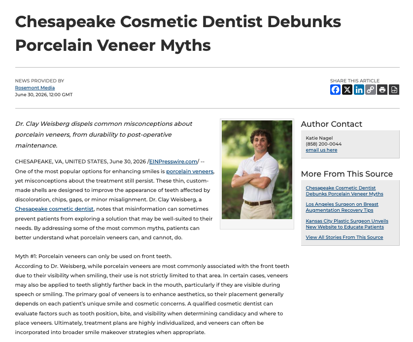 Chesapeake cosmetic dentist debunks common myths about porcelain veneers.